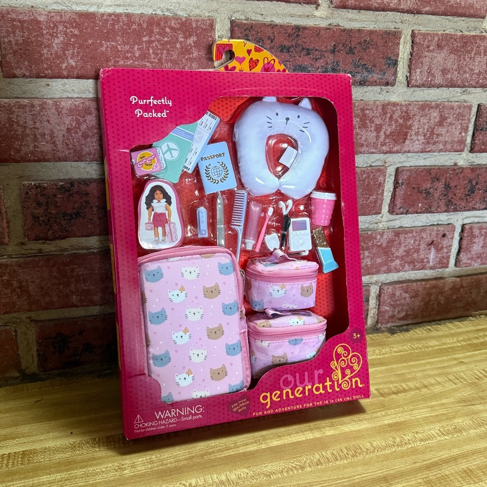 Our Generation Pink Cat Travel Accessory Set for Kids Dolls